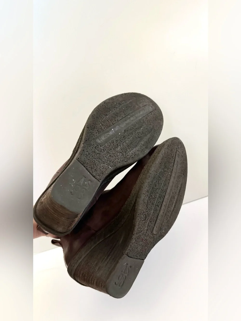 A.S.98 Talen Eggplant Leather Shoe Boots Wedges Distressed Size 7.5